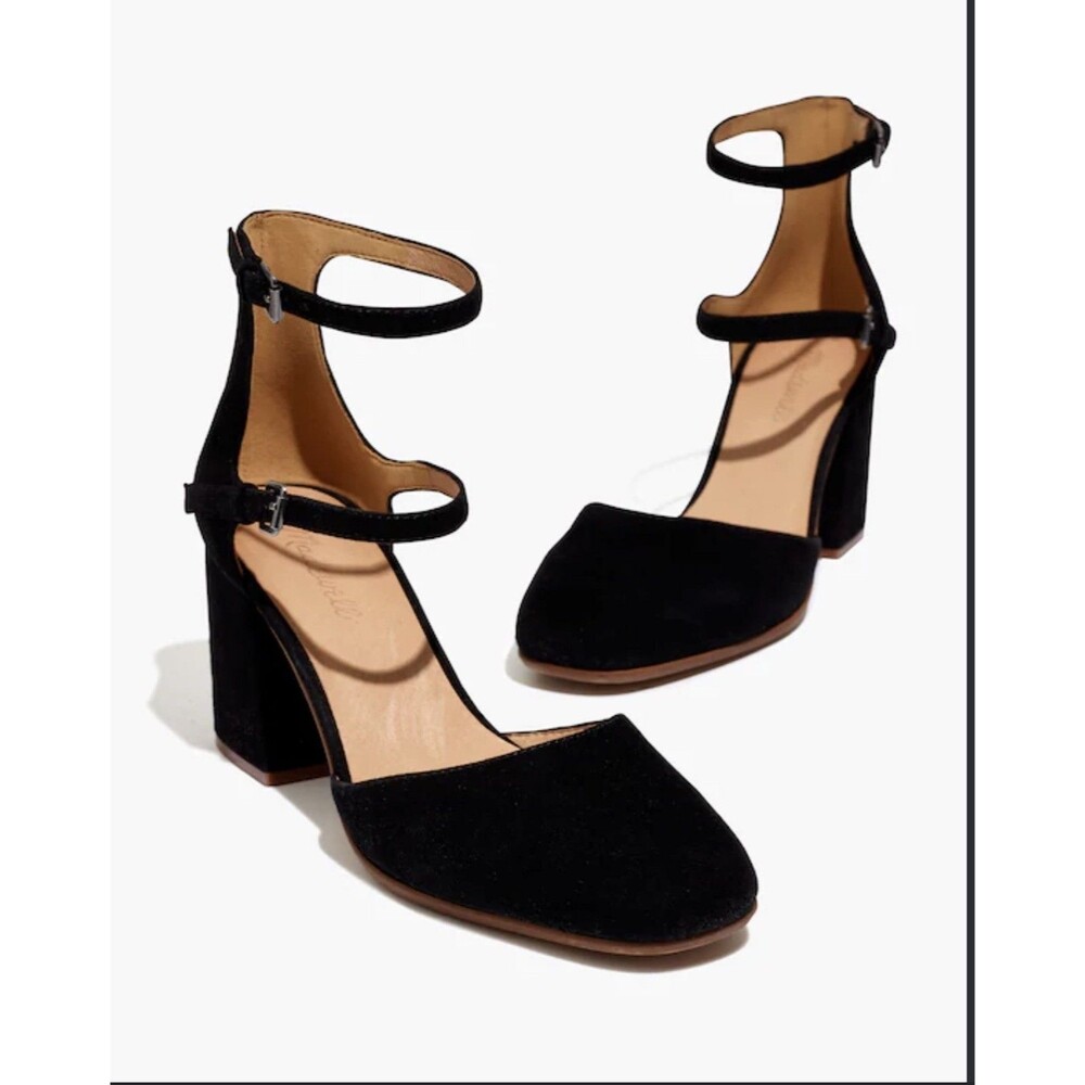 Madewell The Annalise Ankle-Strap Pump Heels in Black Suede Size 6